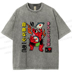 Unisex Vintage Japanese Frog Dancing Printed Washed Tee