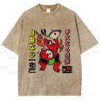Unisex Vintage Japanese Frog Dancing Printed Washed Tee