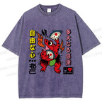 Unisex Vintage Japanese Frog Dancing Printed Washed Tee