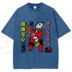 Unisex Vintage Japanese Frog Dancing Printed Washed Tee