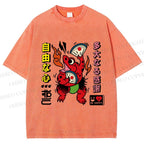 Unisex Vintage Japanese Frog Dancing Printed Washed Tee