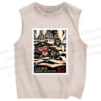 Unisex Onsen Monkey Stamps Printed Washed Tank Top