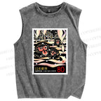 Unisex Onsen Monkey Stamps Printed Washed Tank Top