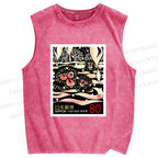 Unisex Onsen Monkey Stamps Printed Washed Tank Top