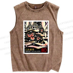 Unisex Onsen Monkey Stamps Printed Washed Tank Top