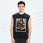 Unisex Onsen Monkey Stamps Printed Washed Tank Top