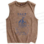 Unisex Vintage Japanese Bear Printed Washed Tank Top