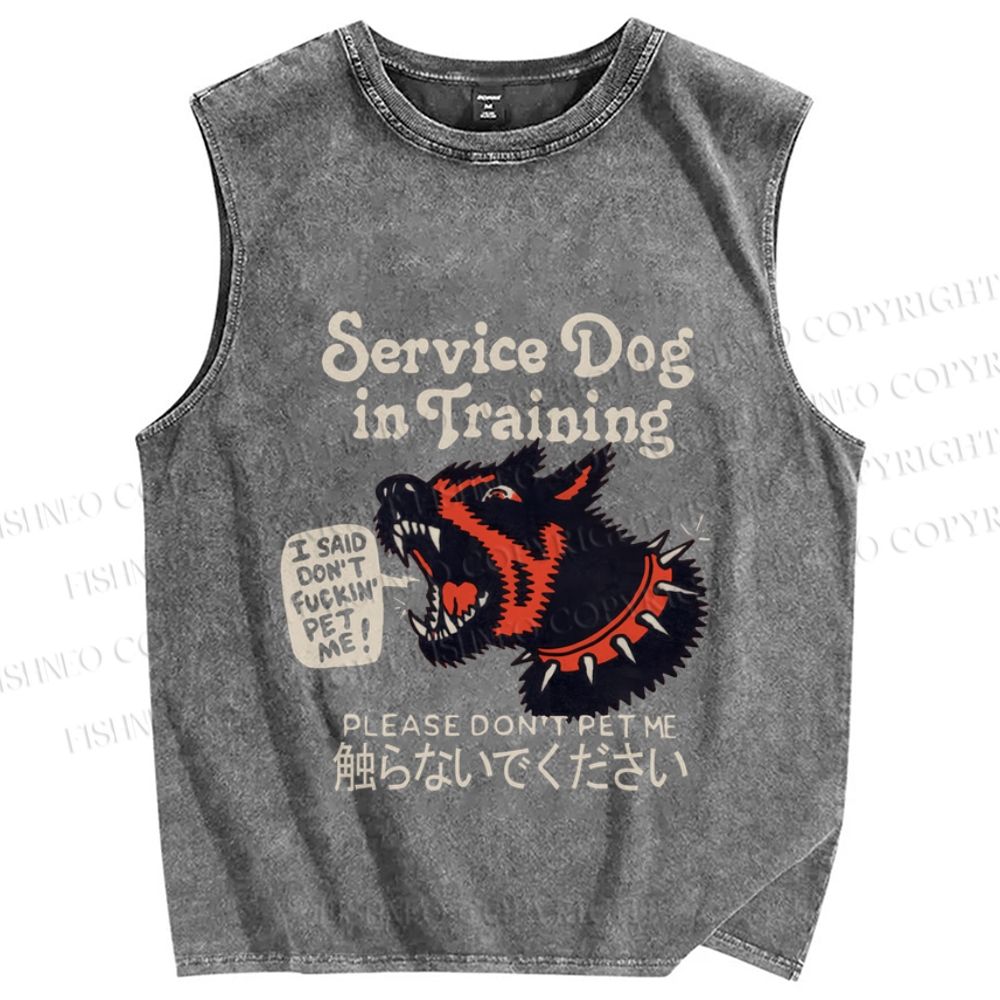 Unisex Japanese Trained Dog Do Not Pet Me Printed Washed Tank Top