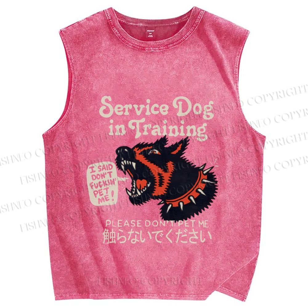Unisex Japanese Trained Dog Do Not Pet Me Printed Washed Tank Top