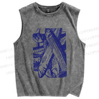 Unisex Vintage Sardine Fish Printed Washed Tank Top
