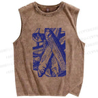 Unisex Vintage Sardine Fish Printed Washed Tank Top
