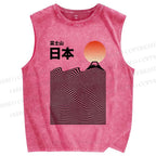 Unisex Mount Fuji Ocean Waves Printed Washed Tank Top