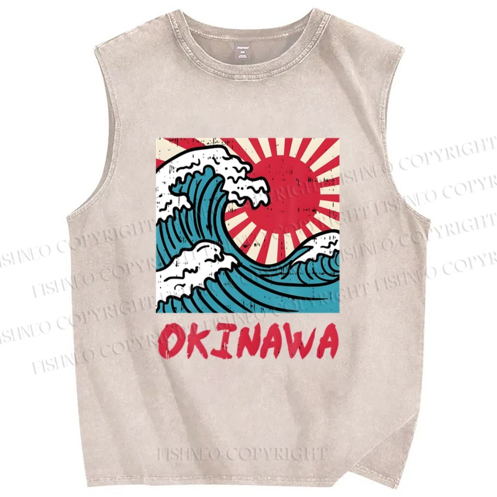 Unisex Okinawa Printed Washed Tank Top