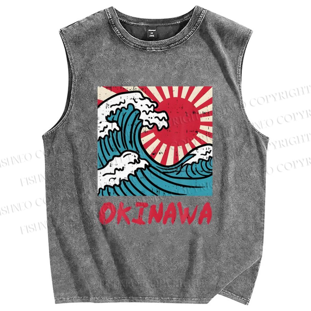 Unisex Okinawa Printed Washed Tank Top