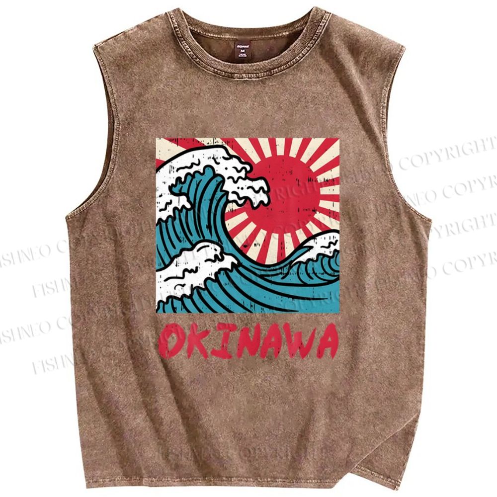 Unisex Okinawa Printed Washed Tank Top