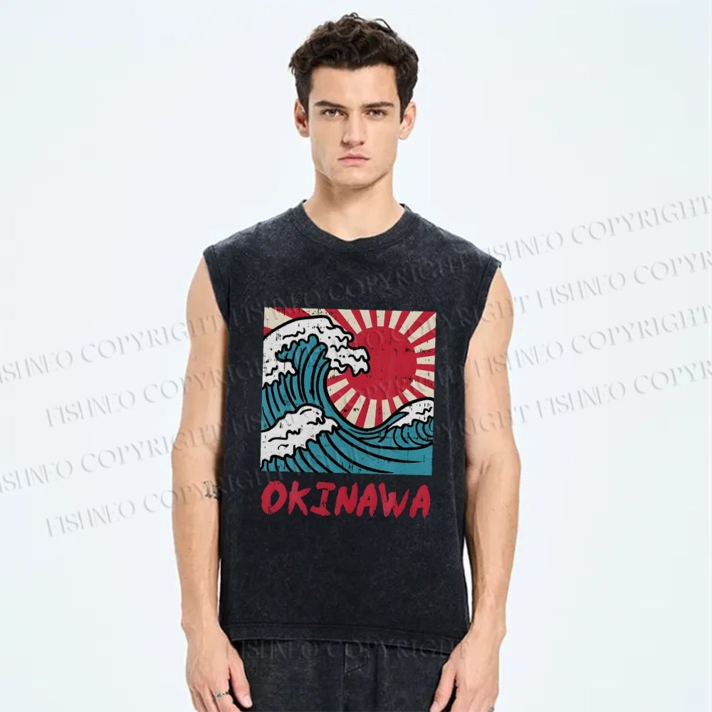 Unisex Okinawa Printed Washed Tank Top