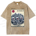 Unisex Hot Spring Monkey Printed Washed Tee