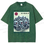 Unisex Hot Spring Monkey Printed Washed Tee