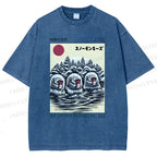 Unisex Hot Spring Monkey Printed Washed Tee