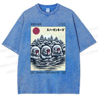 Unisex Hot Spring Monkey Printed Washed Tee