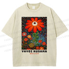 Unisex Yayoi Kusama Flowers Printed Washed Tee