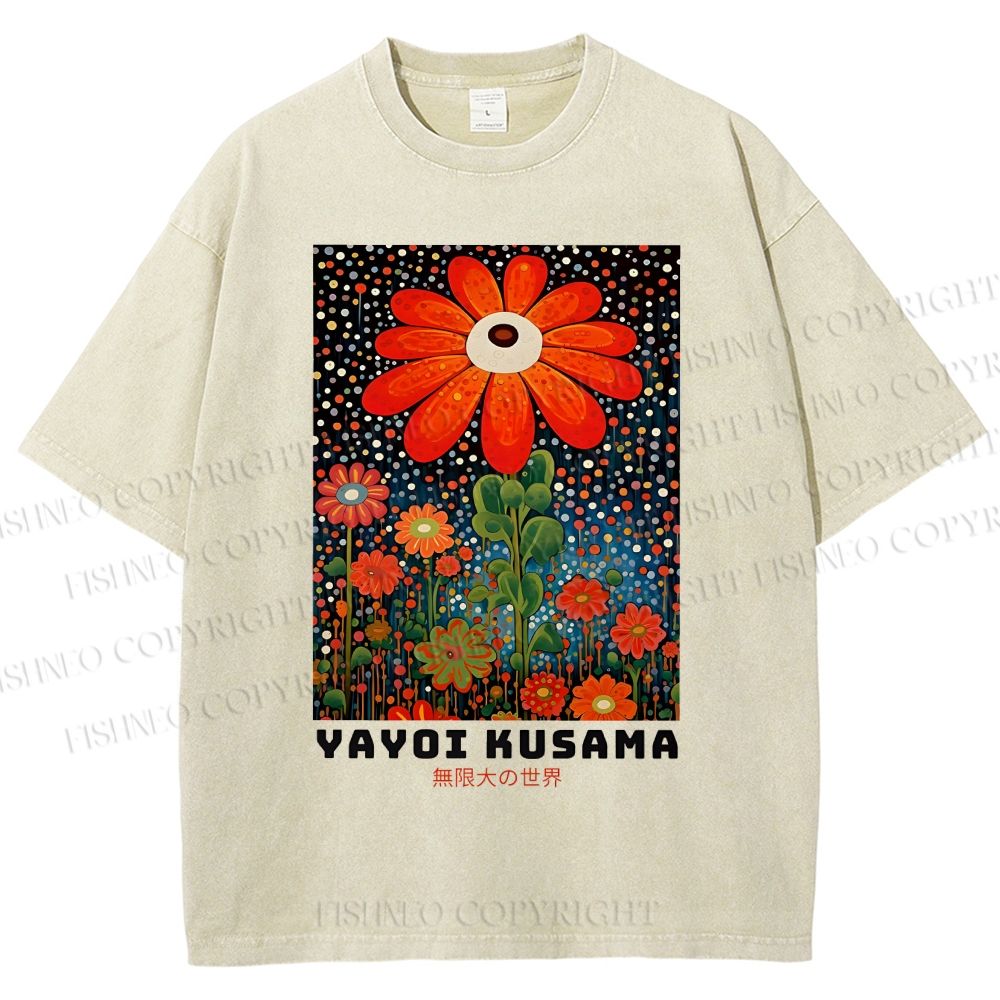Unisex Yayoi Kusama Flowers Printed Washed Tee