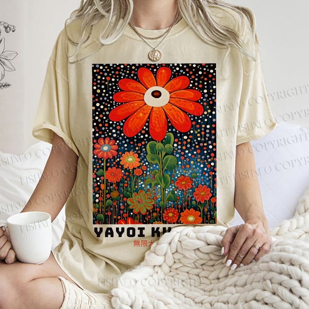 Unisex Yayoi Kusama Flowers Printed Washed Tee