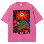 Unisex Yayoi Kusama Flowers Printed Washed Tee