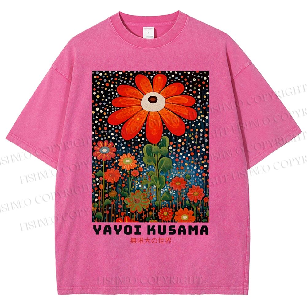 Unisex Yayoi Kusama Flowers Printed Washed Tee