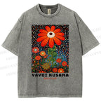 Unisex Yayoi Kusama Flowers Printed Washed Tee