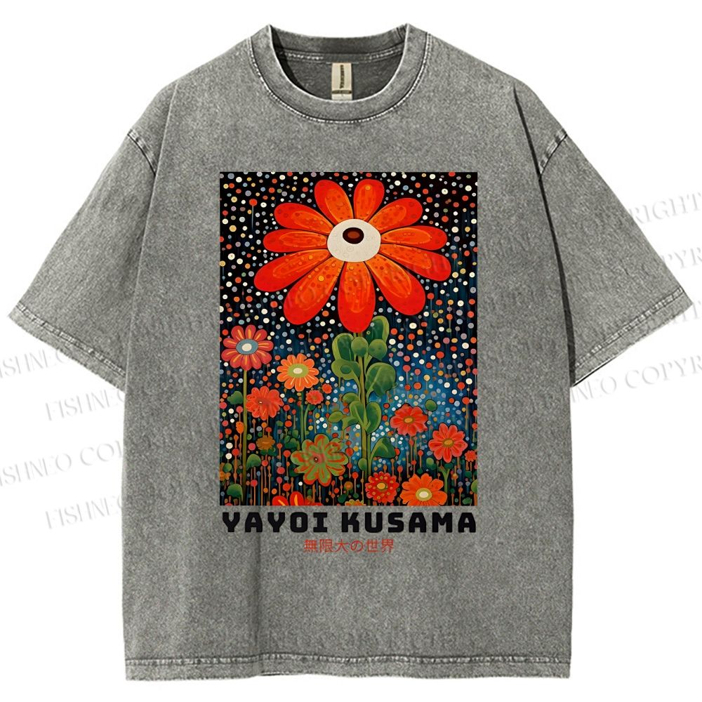 Unisex Yayoi Kusama Flowers Printed Washed Tee