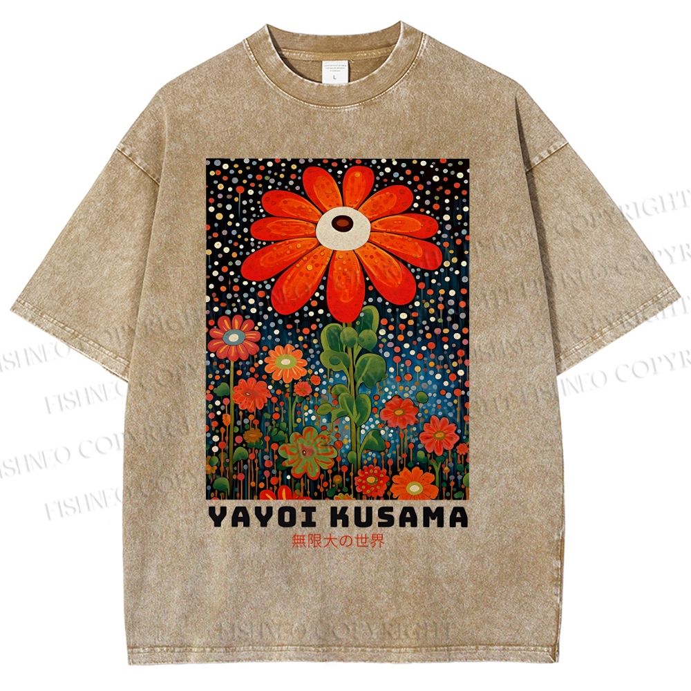 Unisex Yayoi Kusama Flowers Printed Washed Tee