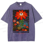Unisex Yayoi Kusama Flowers Printed Washed Tee