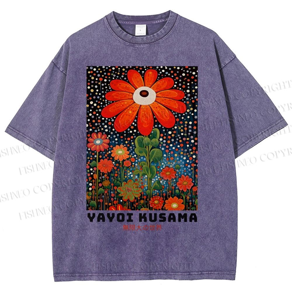 Unisex Yayoi Kusama Flowers Printed Washed Tee