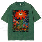Unisex Yayoi Kusama Flowers Printed Washed Tee