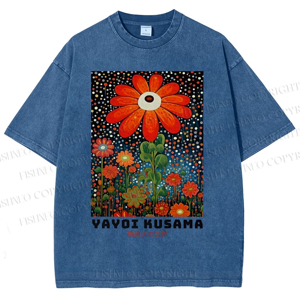 Unisex Yayoi Kusama Flowers Printed Washed Tee