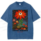 Unisex Yayoi Kusama Flowers Printed Washed Tee