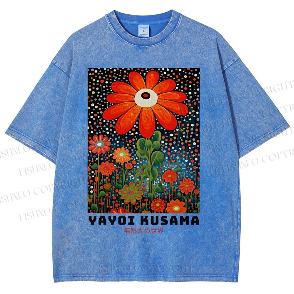 Unisex Yayoi Kusama Flowers Printed Washed Tee