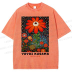 Unisex Yayoi Kusama Flowers Printed Washed Tee