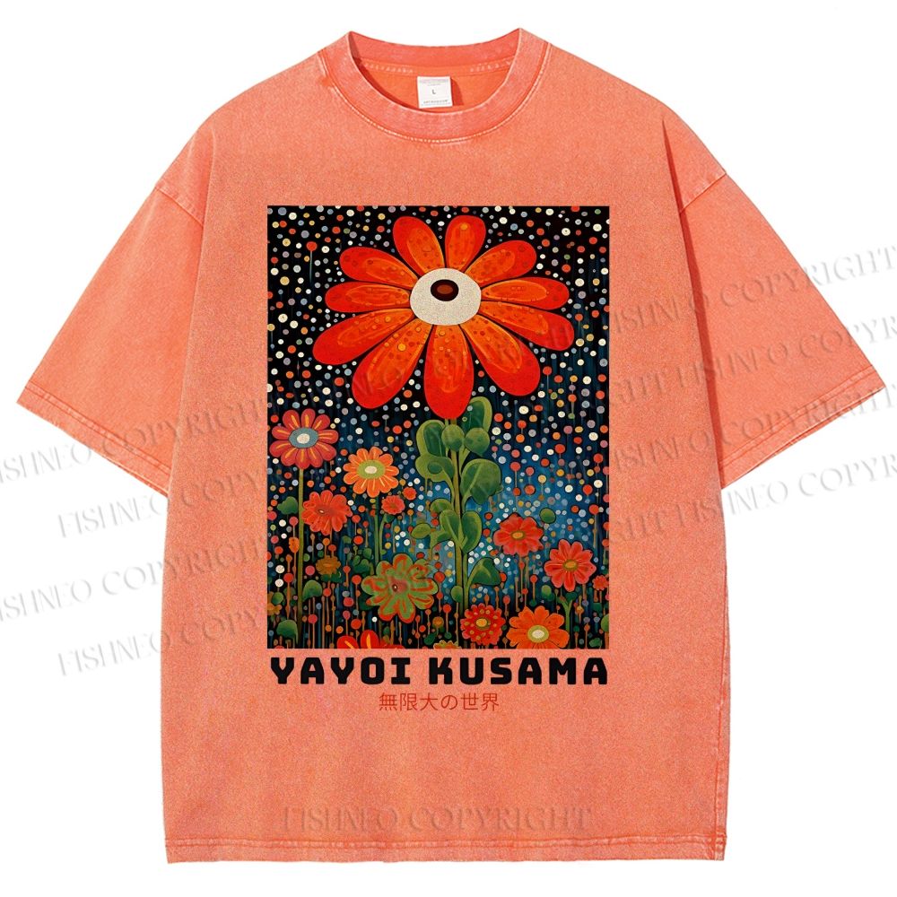 Unisex Yayoi Kusama Flowers Printed Washed Tee