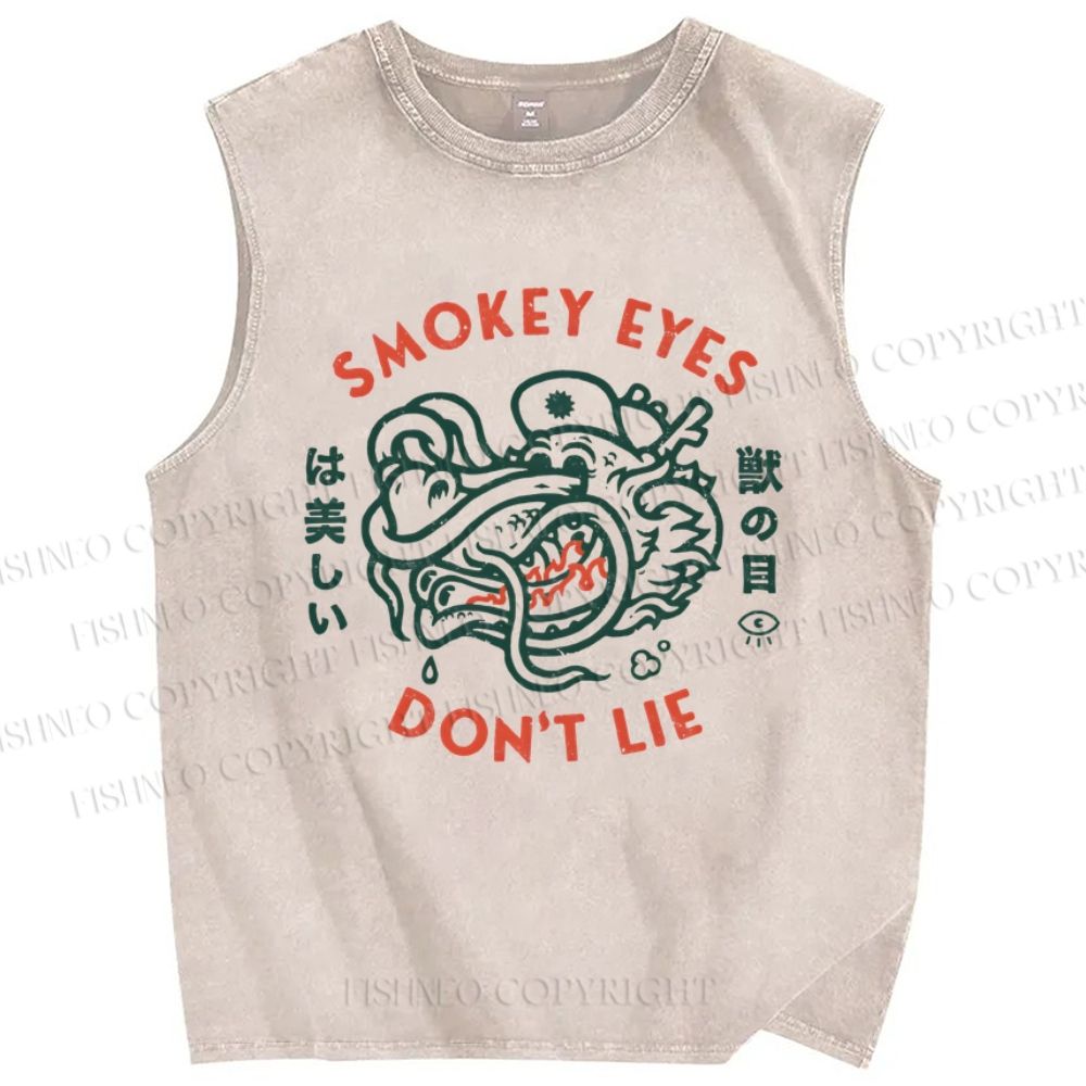 Unisex Smoky Eyes Printed Washed Tank Top