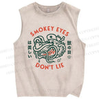 Unisex Smoky Eyes Printed Washed Tank Top