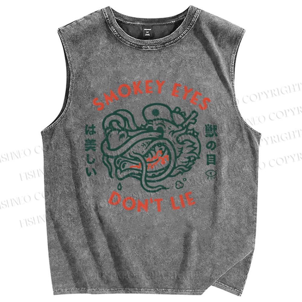 Unisex Smoky Eyes Printed Washed Tank Top