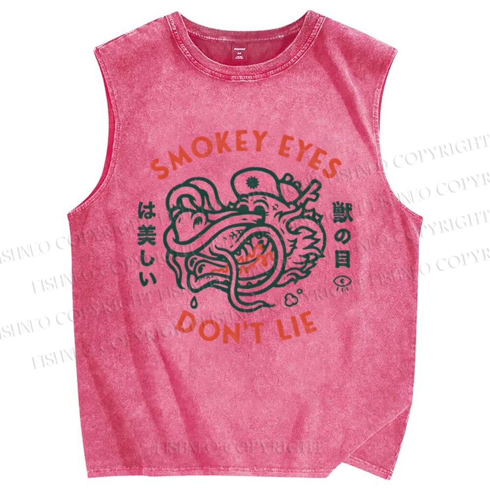 Unisex Smoky Eyes Printed Washed Tank Top