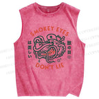 Unisex Smoky Eyes Printed Washed Tank Top