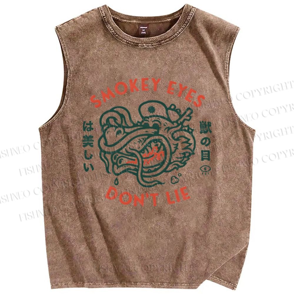 Unisex Smoky Eyes Printed Washed Tank Top
