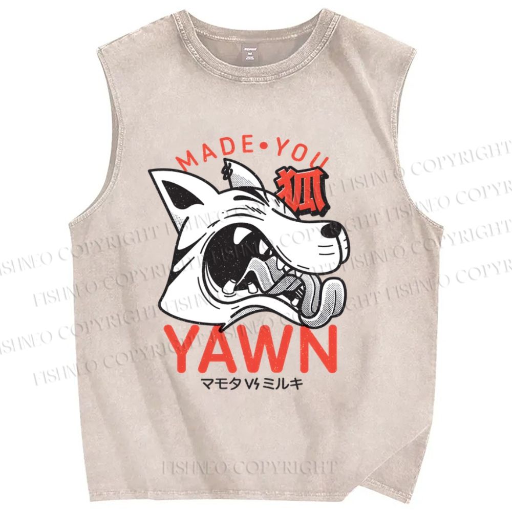 Unisex Fox Printed Washed Tank Top