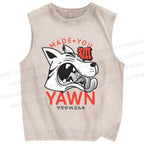 Unisex Fox Printed Washed Tank Top