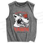 Unisex Fox Printed Washed Tank Top