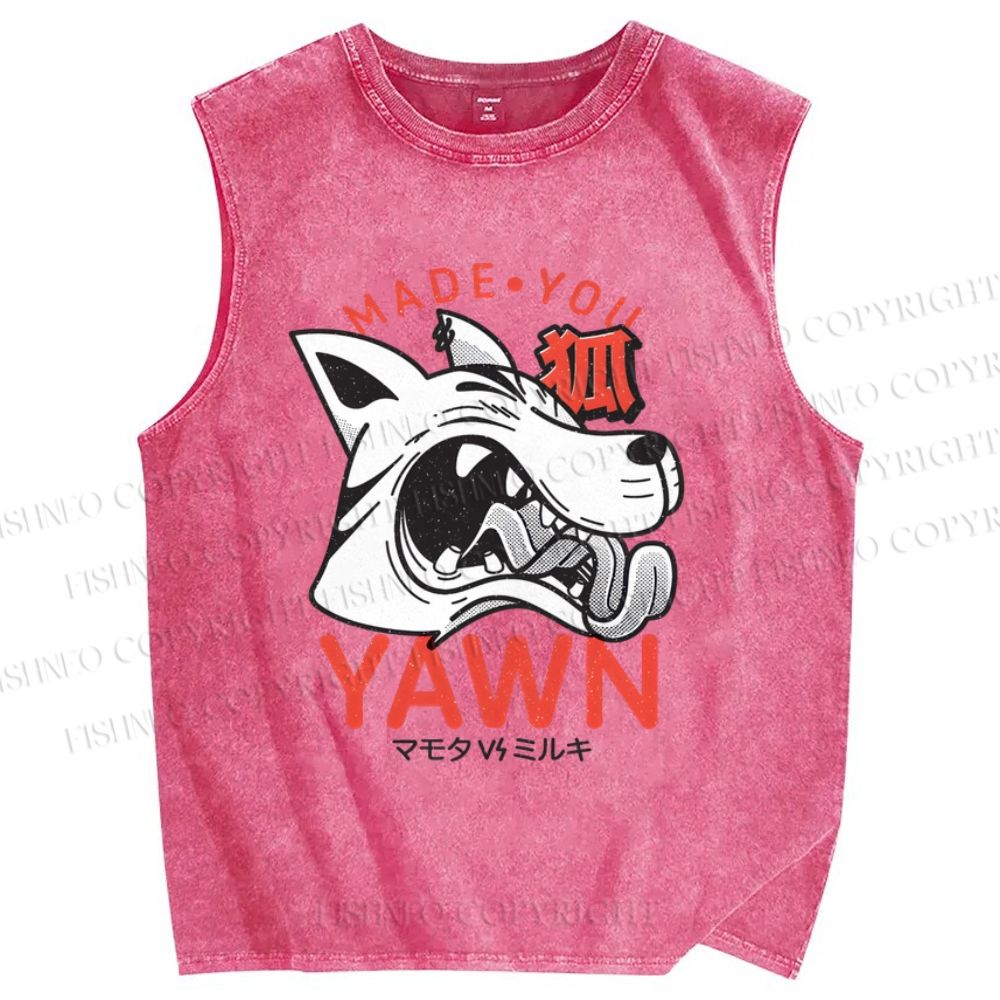 Unisex Fox Printed Washed Tank Top